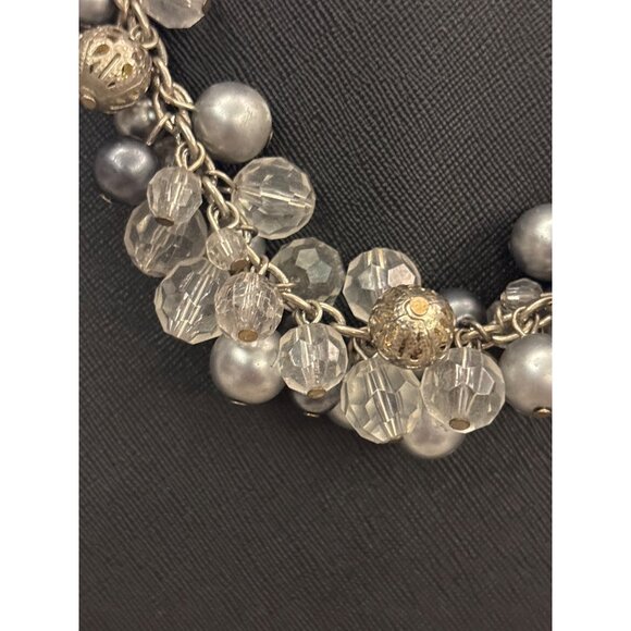 Premier Designs Silver Chain Necklace & Bracelet Set With Clear & Gray Beads - Picture 8 of 13